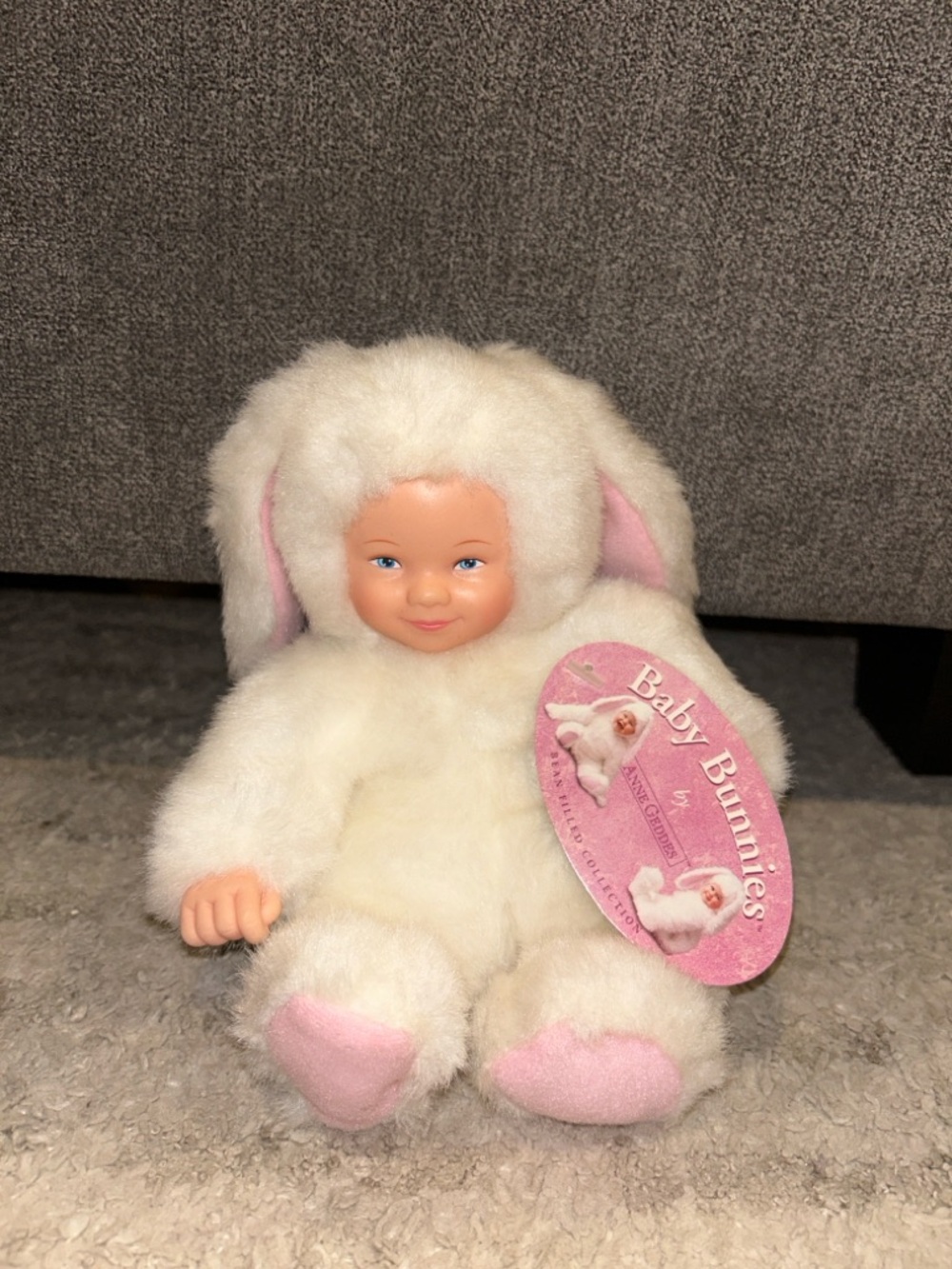 Anne Geddes Baby Bunnies Bean Filled Doll White Bunny Rabbit Plush w/ Tag